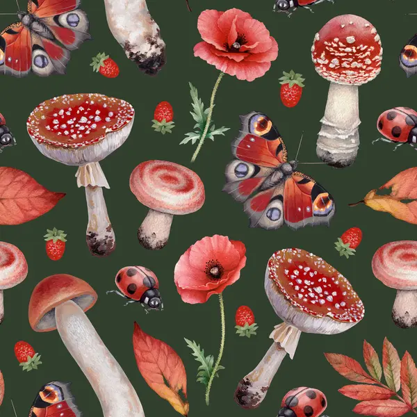 Disegno Pattern Botanico Dipinto Mano Con Illustrazioni Della Natura Forestale — Foto Stock
