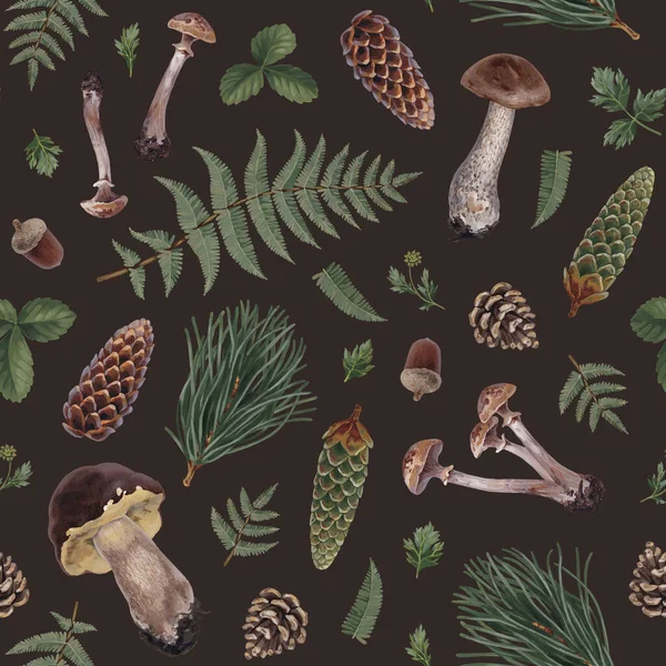 Hand Painted Acrylic Botanical Illustrations Forest Nature Cottegecore Style Pattern — Stock Photo, Image