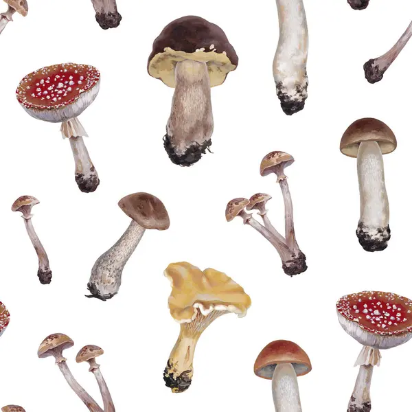 Illustrazioni Acriliche Dipinte Mano Funghi Stile Cottegecore Perfetto Tessuti Sfondi — Foto Stock