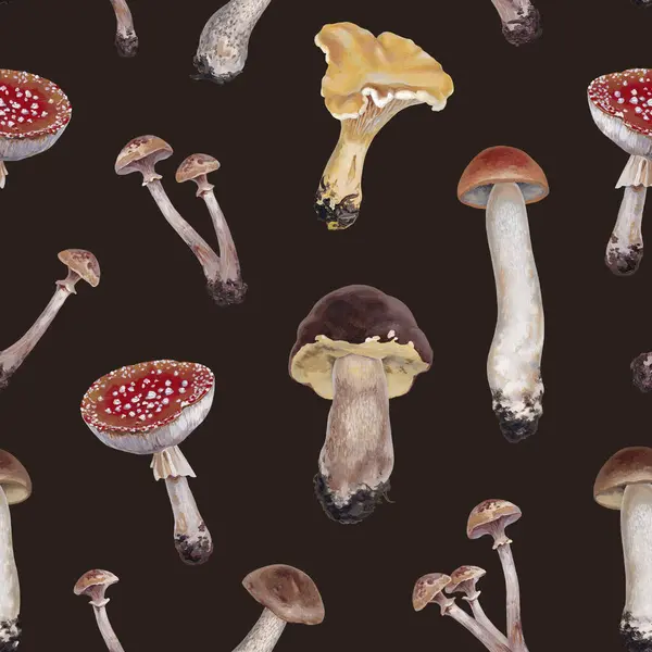 Handgemalte Acryl Illustrationen Von Pilzen Cottegecore Stil Perfekt Für Stoffe — Stockfoto