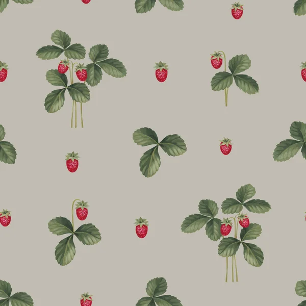 Hand Painted Illustrations Strawberries Seamless Pattern Design Cottegecore Print Perfect — Stock Photo, Image