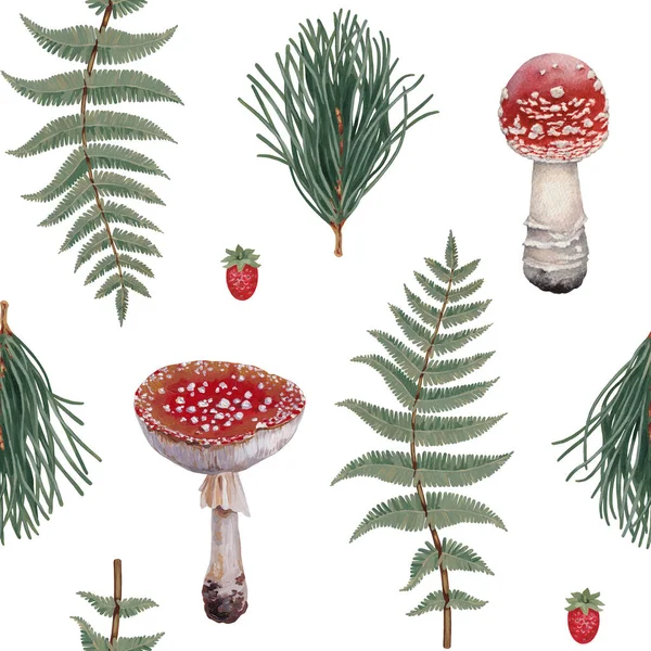 Hand Painted Pattern Design Acrylic Illustrations Fly Agaric Forest Botanica Royalty Free Stock Photos