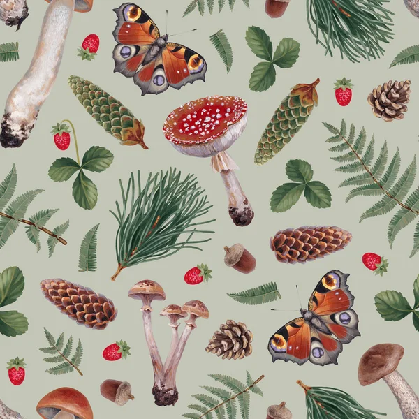 Hand Painted Botanical Pattern Design Acrylic Illustrations Forest Nature Cottegecore Royalty Free Stock Images