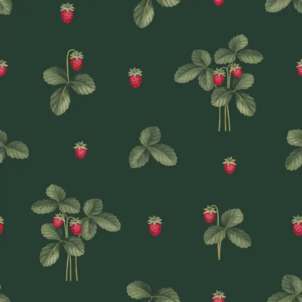 Hand Painted Illustrations Strawberries Seamless Pattern Design Cottegecore Print Perfect Stock Photo