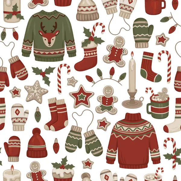 Noel Süslemeleri Giysileri Içkileri Tatlıları Kusursuz Hygge Zamanı Paket Kağıdı — Stok fotoğraf