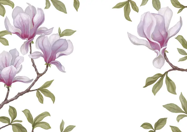 Handmålade Akryl Illustration Magnolia Blomma Perfekt För Affisch Hemtextil Förpackningsdesign Stockbild
