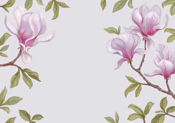 Ilustración Acrílica Pintada Mano Flor Magnolia Perfecto Para Póster Textiles Fotos De Stock
