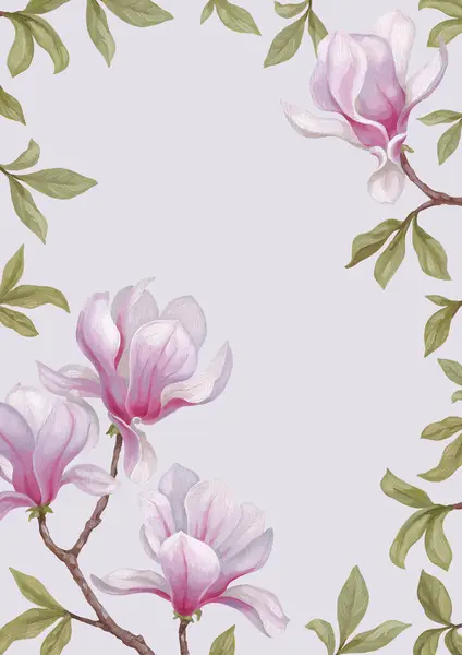 Kézzel Festett Akril Illusztrációja Magnólia Virág Tökéletes Plakát Lakástextil Csomagolási Stock Kép