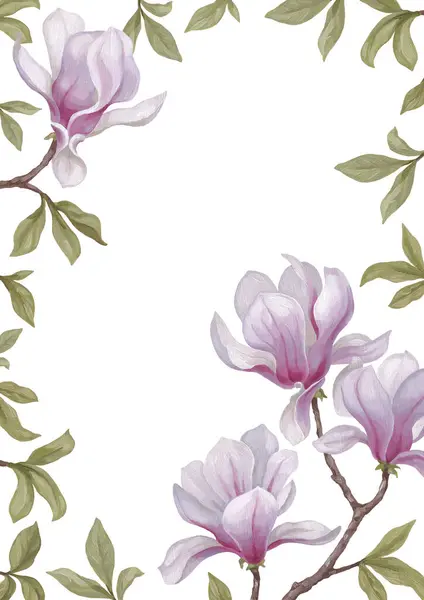 Ręcznie Malowana Akrylowa Ilustracja Kwiatu Magnolii Idealny Plakatów Tekstyliów Domowych Obrazy Stockowe bez tantiem