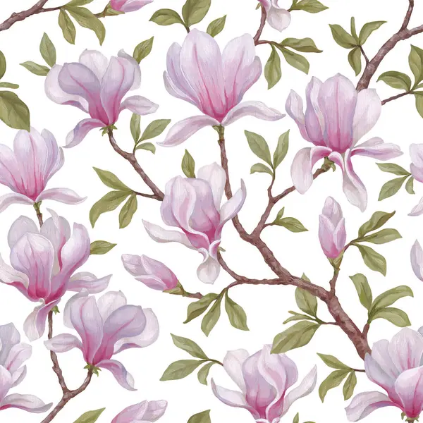 Handgemalte Illustrationen Von Magnolienblüten Acryl Nahtlose Mustergestaltung Perfekt Für Stoffe Stockfoto