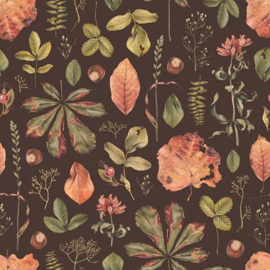 Kurumuş bitkiler, yapraklar ve çiçeklerle süslenmiş zarif el çizimi desen tasarımı. Ev tekstili, duvar kağıtları, kumaşlar, giysi, ambalaj tasarımı, kırtasiye malzemeleri ve diğer basılı eşyalar için mükemmel.