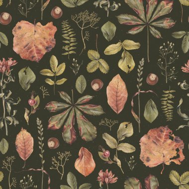 Kurumuş bitkiler, yapraklar ve çiçeklerle süslenmiş zarif el çizimi desen tasarımı. Ev tekstili, duvar kağıtları, kumaşlar, giysi, ambalaj tasarımı, kırtasiye malzemeleri ve diğer basılı eşyalar için mükemmel.
