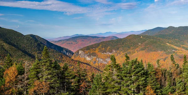 Aerial Panorama Smugglers Notch Looking North Away Stowe Fall Colors — Stock Photo, Image