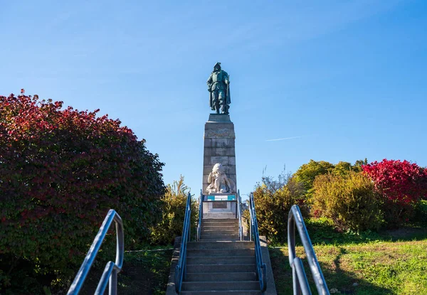 Bronzestatue Und Denkmal Für Samuel Champlain Plattsburgh Nördlichen Teil Des — Stockfoto