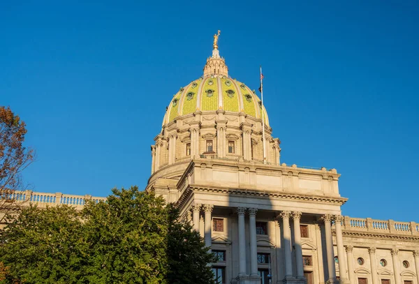 Detail Dome Pennsylvania State Capitol Building Harrisburg Sun Sets — Stock Photo, Image