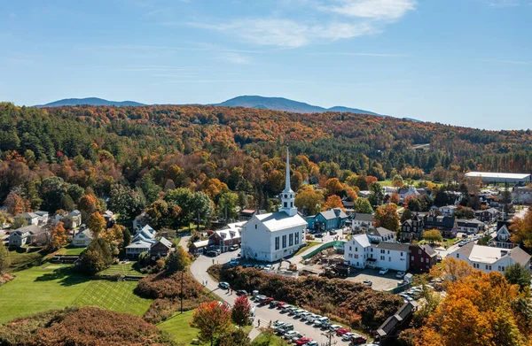 Stowe Oktober 2022 Luftaufnahme Der Stadt Stowe Vermont Herbst — Stockfoto