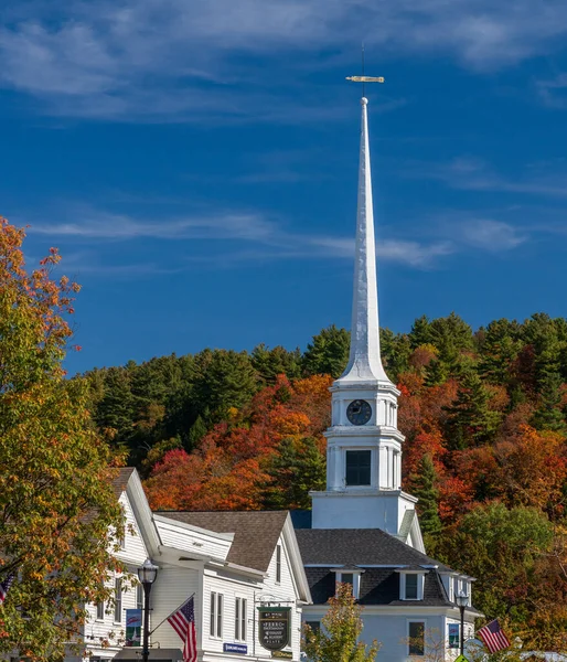 Stowe October 2022 Steeple Stowe Community Church Set Fall Colors — Stock Photo, Image