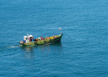 Valparaiso, Chile - 21 January 2023: Local tourists on tour boat in the Valparaiso harbor in Chile