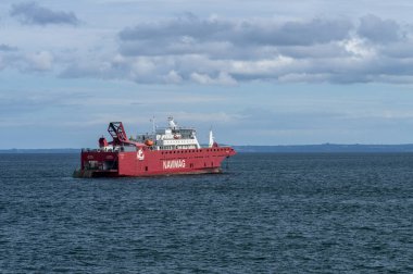 Puerto Montt, Chile - 24 January 2023: Navimag car ferry ship at anchor
