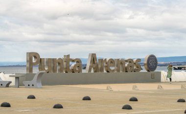 Punta Arenas, Chile - 27 January 2023: Commemorative sign for 500 years since Magellan arrived