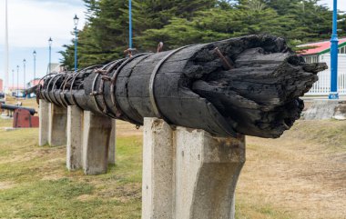 Old mizzen mast of the SS Great Britain steam ship on display in Stanley Falkland Islands