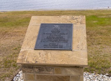 Port Stanley, Falkland Islands - 31 January 2023: Plaque or sign for city status granted to town in 2022