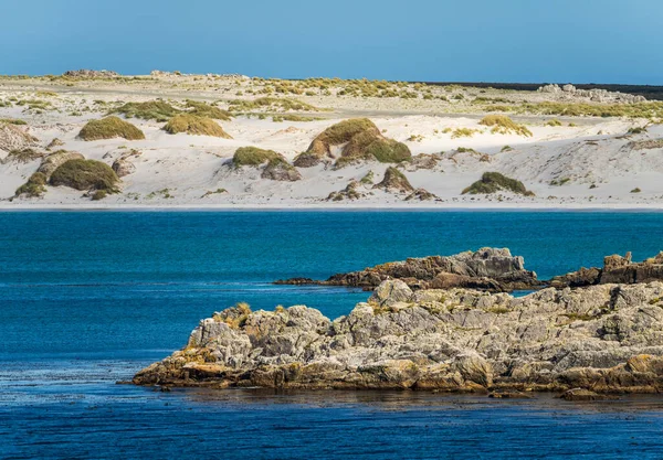 Spiagge Sabbia Scogli Quando Avvicina Porto Stanley Sulle Isole Falkland — Foto Stock