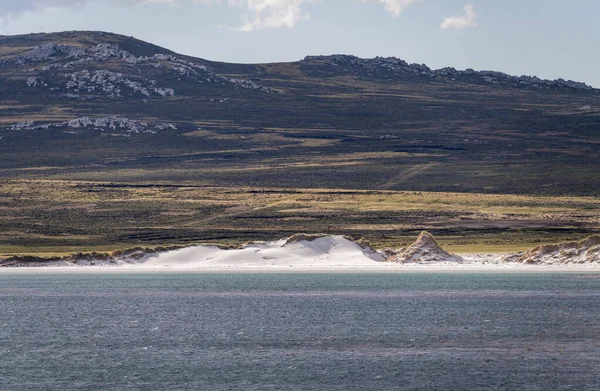 Sandy Beaches Rocks Approaching Port Stanley Falkland Islands Ocean — Stock Photo, Image