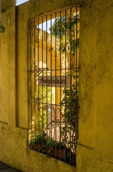 Barred Window Looking Courtyard Antique Shop Colonia Del Sacramento — Stock Photo, Image