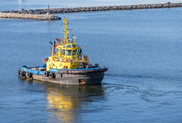 Montevideo Uruguay Februari 2023 Bogserbåt Eskortering Kryssningsfartyg Hamn Eller Hamn — Stockfoto