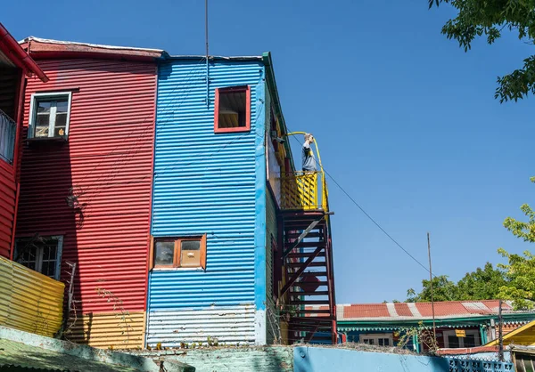 Pittura Colorata Case Metallo Ondulato Nel Quartiere Boca Buenos Aires — Foto Stock