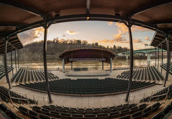 Fish Eye Wide Angle Lens View Ruby Amphitheater River Morgantown — Stock Photo, Image