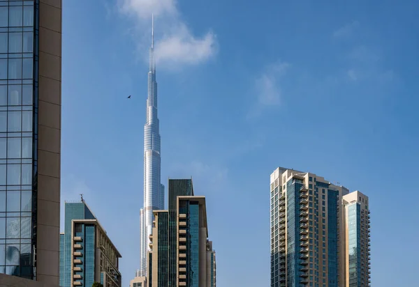 Alanının Silueti Dubai Bae Deki Kulelerin Tepelerine Odaklı — Stok fotoğraf