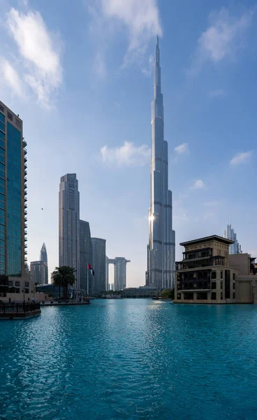 Burç Halife Gölü Nün Üstündeki Dubai Şehir Merkezi Bölgesi Skyline — Stok fotoğraf