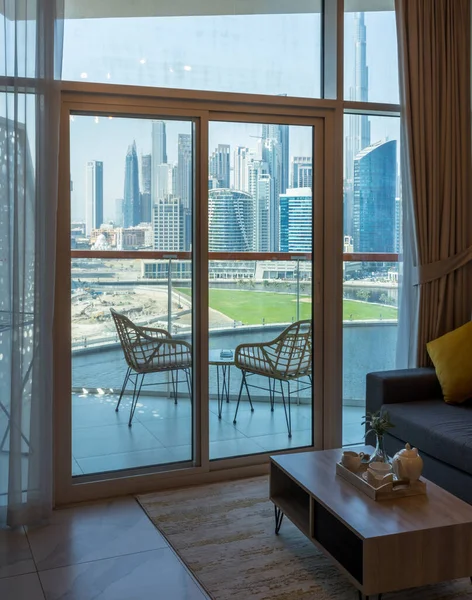 Skyline Της Επιχειρηματικής Περιοχής Του Ντουμπάι Δει Από Δωμάτιο Του — Φωτογραφία Αρχείου