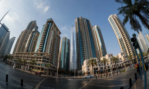 Dubai Vae April 2023 Fischaugenaufnahme Der Wohnungen Und Bürogebäude Downtown — Stockfoto