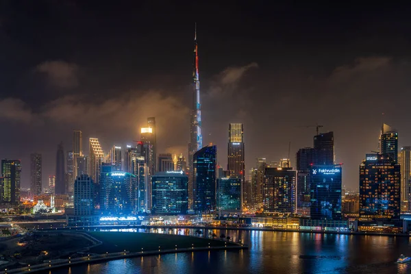 Dubai Vae April 2023 Nachtansicht Der Skyline Des Downtown District — Stockfoto