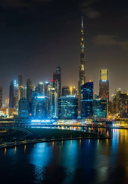 Dubai Verenigde Arabische Emiraten April 2023 Nachtzicht Skyline Van Het — Stockfoto