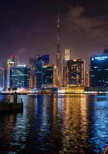 Dubai Vae April 2023 Nachtansicht Der Skyline Des Downtown District — Stockfoto