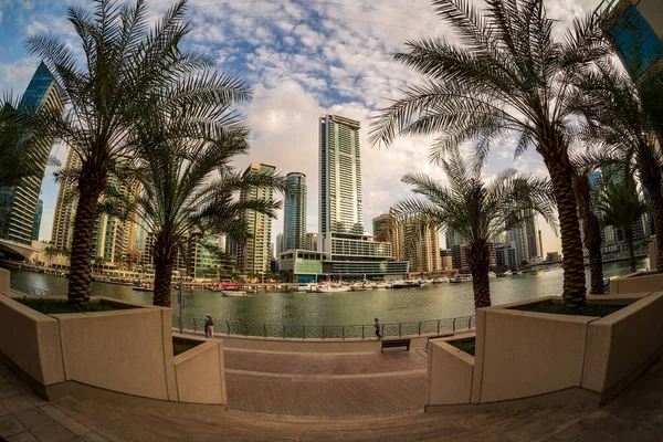 Extreme Wide Angle Fish Eye View Tall Apartment Blocks Hotels — Stock Photo, Image