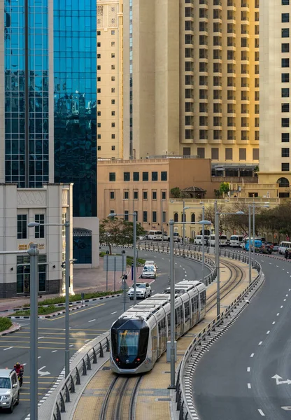 Dubai Uae April 2023 Dubai Tram Center Highway Jbr Beach — Stock Photo, Image