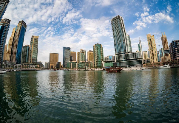 Dubai Vae April 2023 Fischaugenaufnahme Eines Dhau Bootes Das Den — Stockfoto