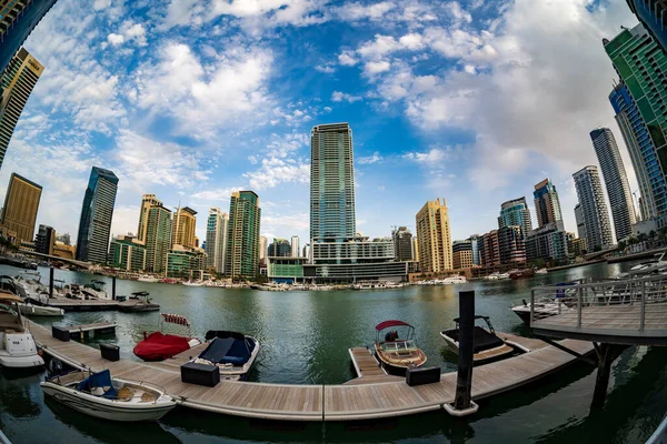 Dubai Bae Nisan 2023 Dubai Marina Rıhtımının Balık Gözü Merceği — Stok fotoğraf