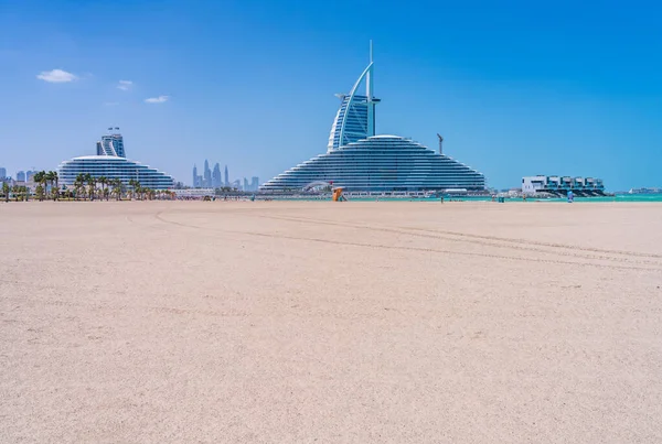 Jumeirah Halk Plajından Burç Arab Dubai Sahilinde Arkasında Inşa Ettiği — Stok fotoğraf