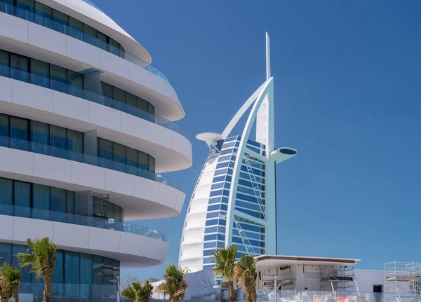 Burç Arab Dubai Sahilinde Arkasında Olduğu Marsa Arab Otelinin Inşaatı — Stok fotoğraf