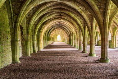 Birleşik Krallık Yorkshire 'da bulunan Fountains Abbey' in hücre tavanının ayrıntıları.