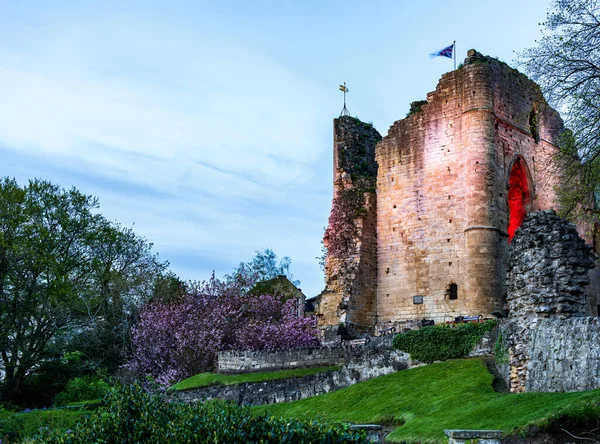 Alte Steinerne Burgmauern Mit Blick Auf Den Fluss Knaresborough Der — Stockfoto