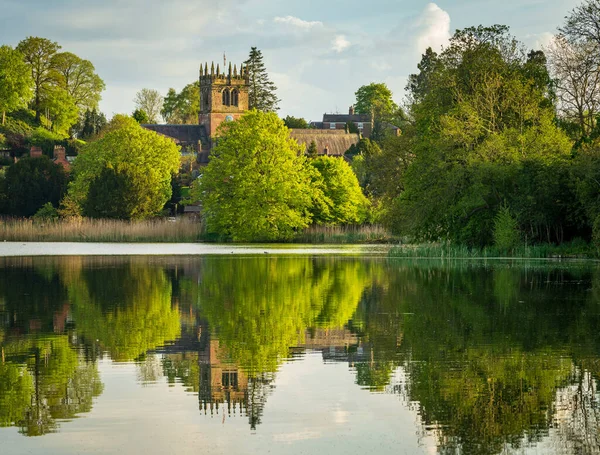Town Ellesmere Shropshire Reflection View Mere Church — Stock Photo, Image