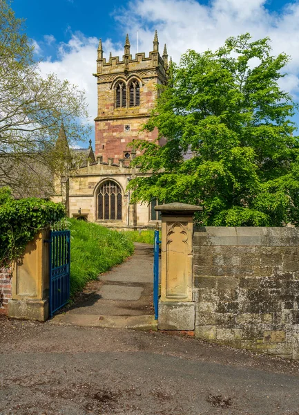 Kostelní Věž Farního Kostela Marie Ellesmere Shropshire Hřbitova — Stock fotografie