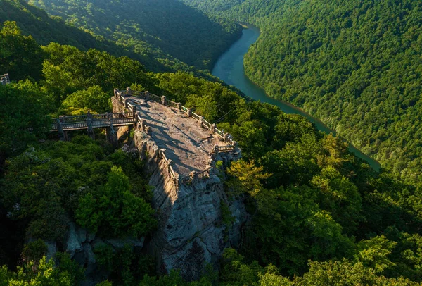 Aerial Panoramic Image Cheat River Gorge Coopers Rock Overlook Viewing — Stock Photo, Image